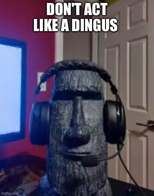 Moai gaming | DON'T ACT LIKE A DINGUS | image tagged in moai gaming | made w/ Imgflip meme maker