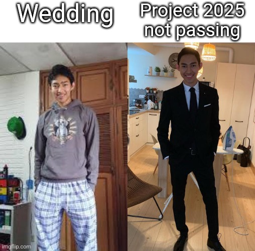 Is relevant | Wedding; Project 2025 not passing | image tagged in fernanfloo dresses up | made w/ Imgflip meme maker