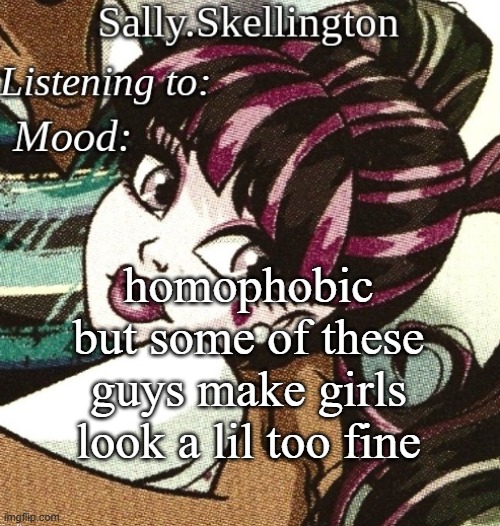 sally's temp | homophobic but some of these guys make girls look a lil too fine | image tagged in sally's temp | made w/ Imgflip meme maker