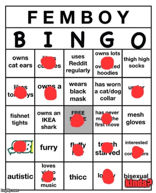 pluh | kinda? | image tagged in femboy bingo | made w/ Imgflip meme maker