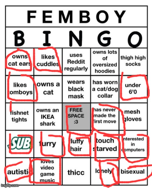 Hehe~ | image tagged in femboy bingo | made w/ Imgflip meme maker