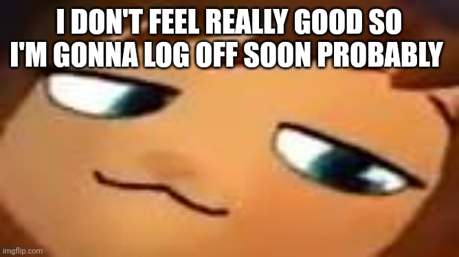 smug hat kid.mp4 | I DON'T FEEL REALLY GOOD SO I'M GONNA LOG OFF SOON PROBABLY | image tagged in smug hat kid mp4 | made w/ Imgflip meme maker