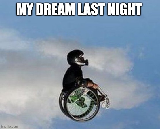 Wheelchair Backflip | MY DREAM LAST NIGHT | image tagged in wheelchair backflip | made w/ Imgflip meme maker