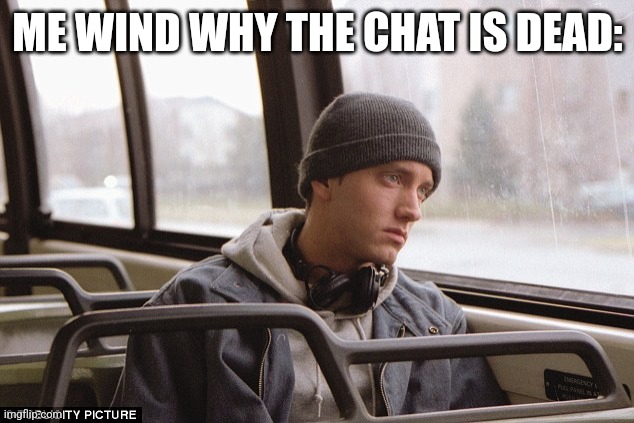 Depressed Eminem | ME WIND WHY THE CHAT IS DEAD: | image tagged in depressed eminem | made w/ Imgflip meme maker