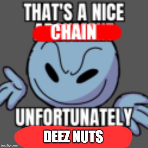 DEEZ NUTS | image tagged in that s a nice chain unfortunately | made w/ Imgflip meme maker