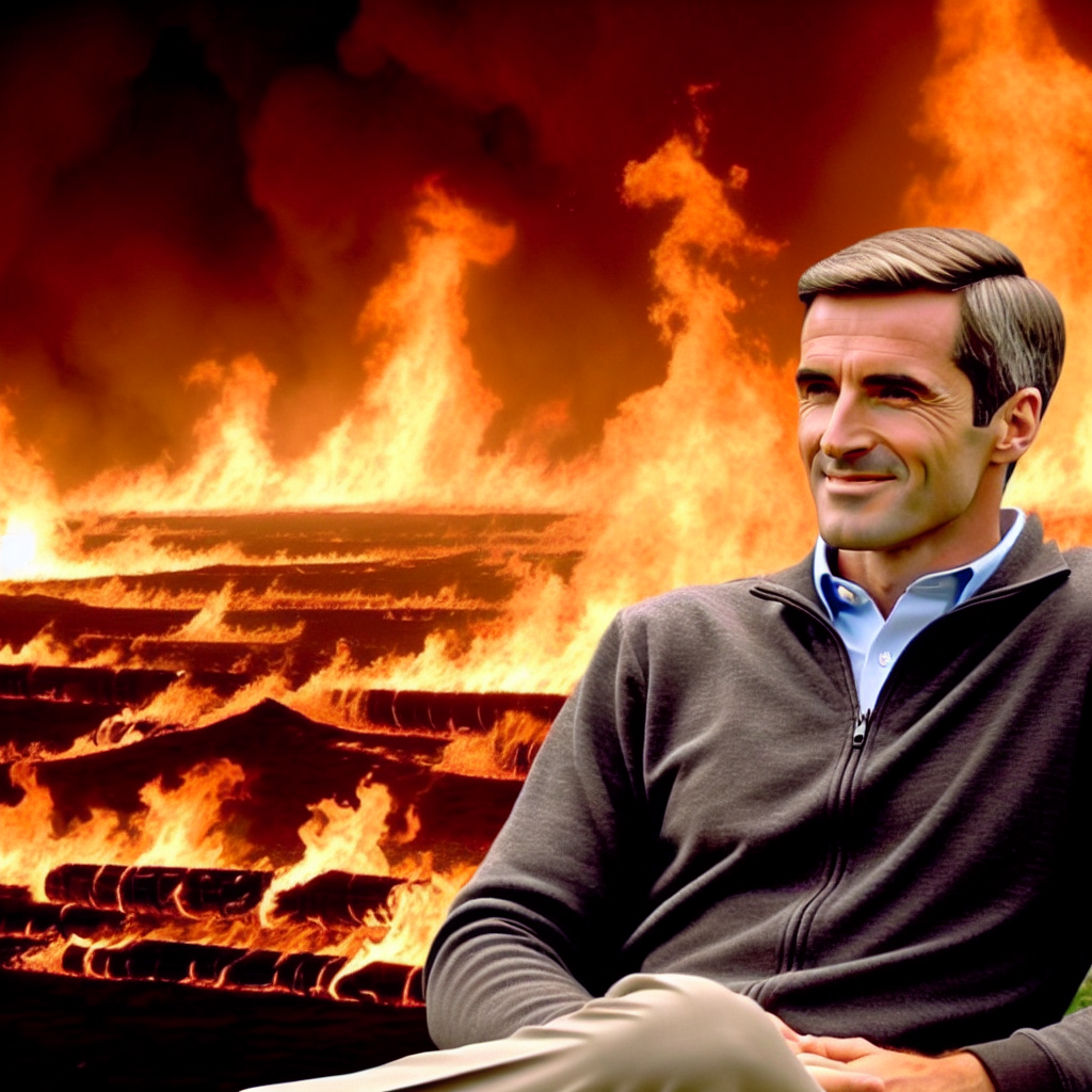 High Quality fire inferno with relaxed guy looking like christian horner in f Blank Meme Template