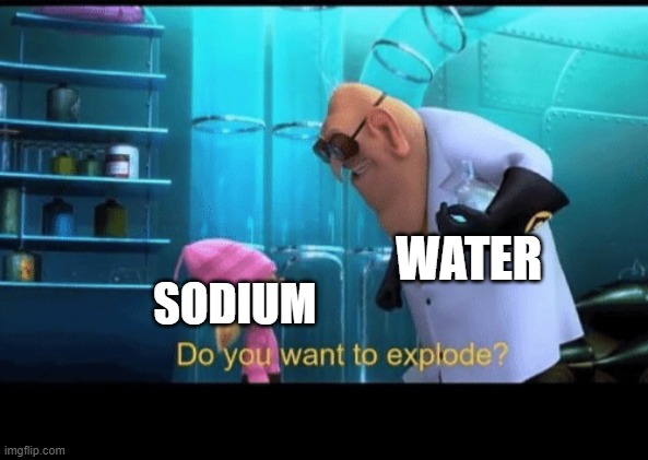 sayens moment | WATER; SODIUM | image tagged in do you want to explode,science,memes | made w/ Imgflip meme maker