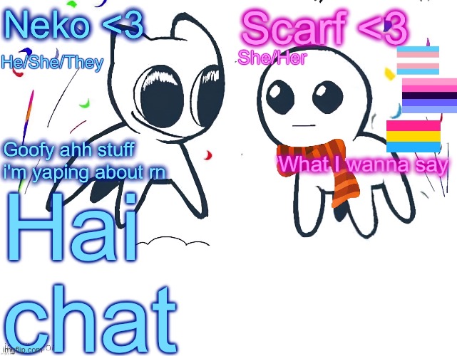 Neko and Scarf shared template | Hai chat | image tagged in neko and scarf shared template | made w/ Imgflip meme maker