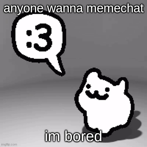 :3 cat | anyone wanna memechat; im bored | image tagged in 3 cat | made w/ Imgflip meme maker