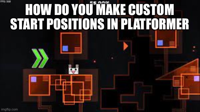 Not start pos, a custom spot where the level begins | HOW DO YOU MAKE CUSTOM START POSITIONS IN PLATFORMER | image tagged in congregation jumpscare | made w/ Imgflip meme maker