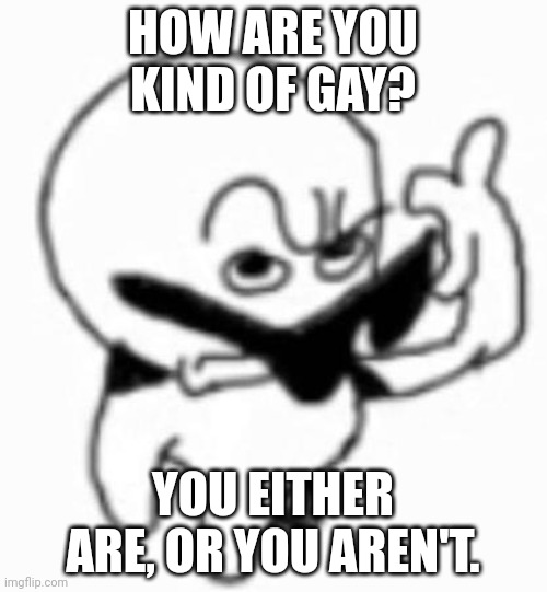 i beg thine pardon | HOW ARE YOU KIND OF GAY? YOU EITHER ARE, OR YOU AREN'T. | image tagged in i beg thine pardon | made w/ Imgflip meme maker