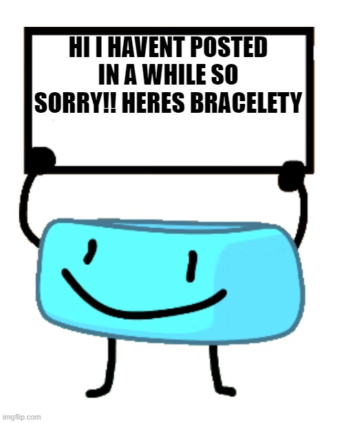 sorryyy | HI I HAVENT POSTED IN A WHILE SO SORRY!! HERES BRACELETY | image tagged in bracelety sign | made w/ Imgflip meme maker