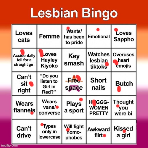 Lesbian bingo | image tagged in lesbian bingo | made w/ Imgflip meme maker