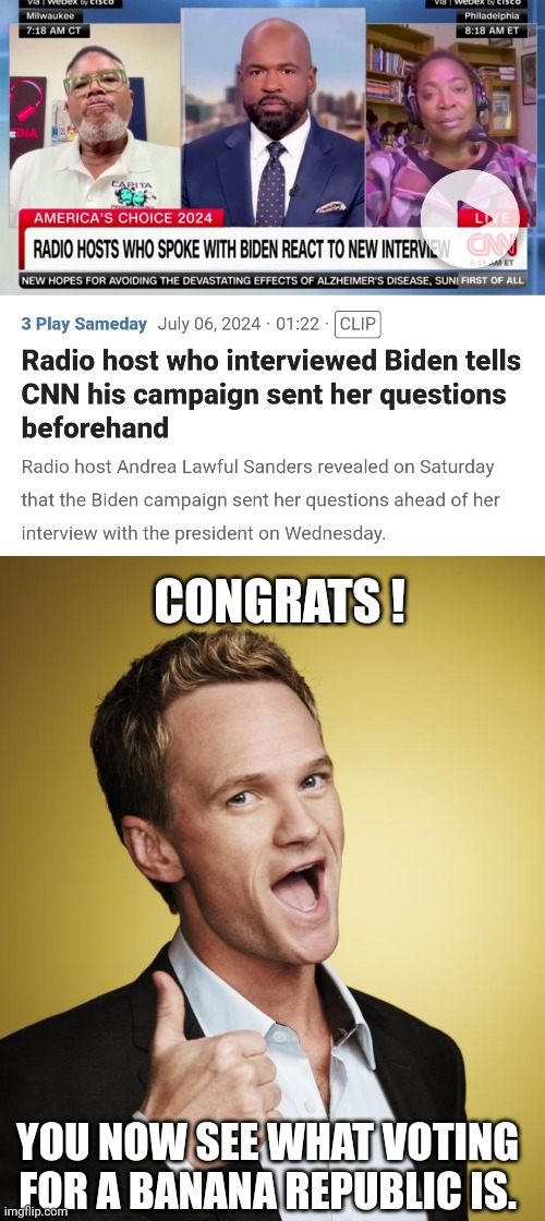 Shhh . . . it's working | CONGRATS ! YOU NOW SEE WHAT VOTING FOR A BANANA REPUBLIC IS. | image tagged in barney stinson,leftists,liberals,joe | made w/ Imgflip meme maker