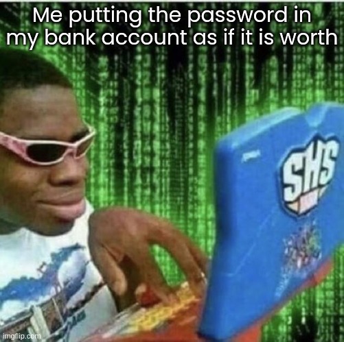 Passwords | Me putting the password in my bank account as if it is worth | image tagged in ryan beckford | made w/ Imgflip meme maker