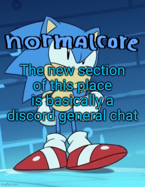 Random sonic template | The new section of this place is basically a discord general chat | image tagged in random sonic template | made w/ Imgflip meme maker