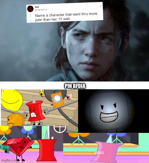 Bfdia | PIN BFDIA | image tagged in name someone who has been through more pain,bfdi | made w/ Imgflip meme maker