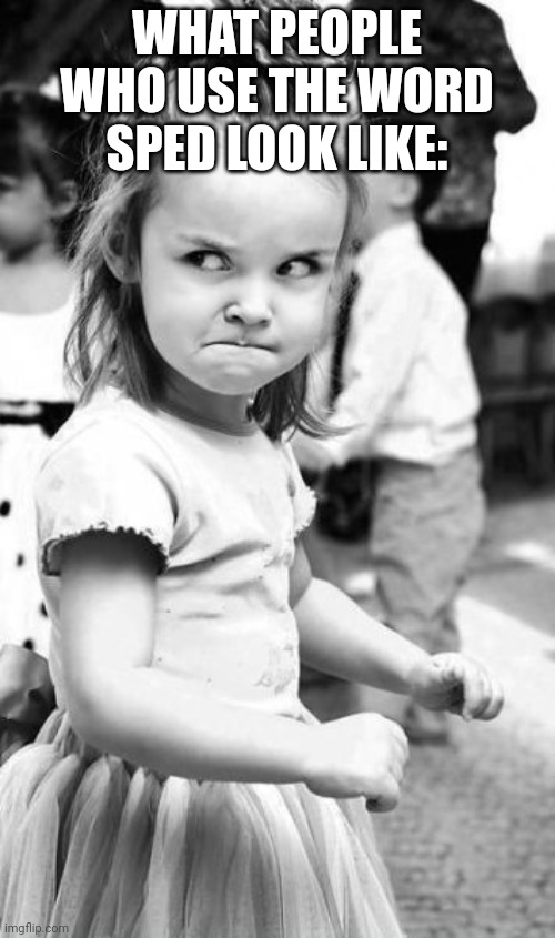 Angry Toddler Meme | WHAT PEOPLE WHO USE THE WORD SPED LOOK LIKE: | image tagged in memes,angry toddler | made w/ Imgflip meme maker