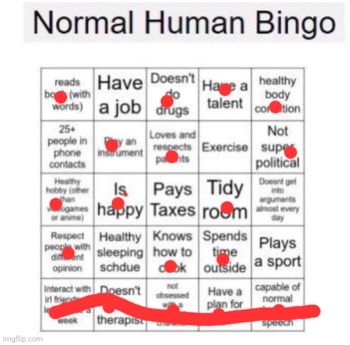 Normal human bingo | image tagged in normal human bingo | made w/ Imgflip meme maker