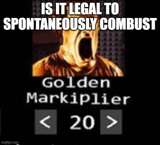 Golden Markiplier | IS IT LEGAL TO SPONTANEOUSLY COMBUST | image tagged in golden markiplier | made w/ Imgflip meme maker