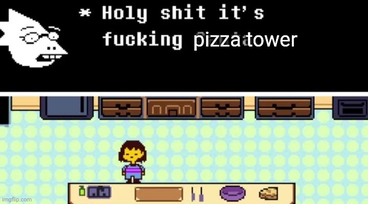 Alphys Holy Shit It's Fucking Santa | pizza tower | image tagged in alphys holy shit it's fucking santa | made w/ Imgflip meme maker