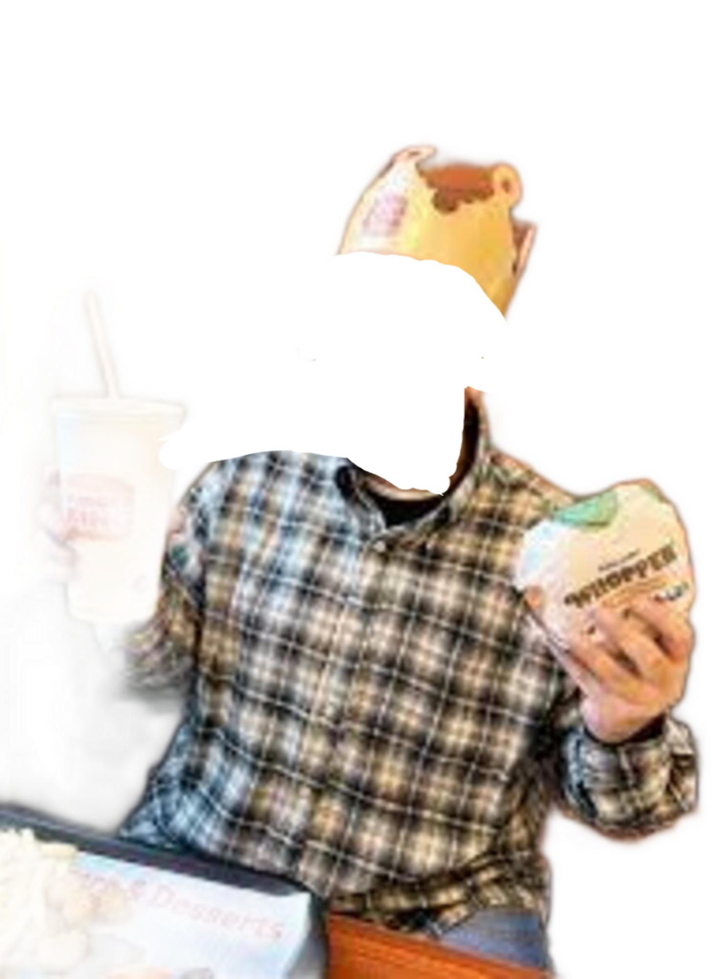 Hombre comiendo hamburguesa con corona de burger king Blank Meme Template