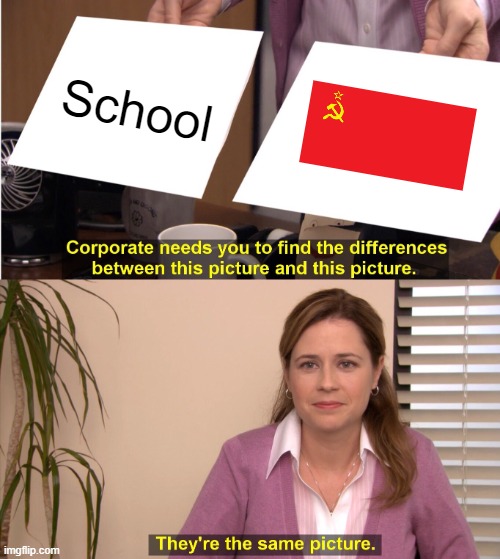 It's amazing how many American rights don't exist in school if you think about it | School | image tagged in memes,they're the same picture | made w/ Imgflip meme maker