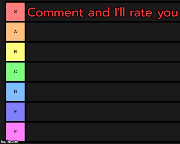 Tier List | Comment and I'll rate you | image tagged in tier list | made w/ Imgflip meme maker