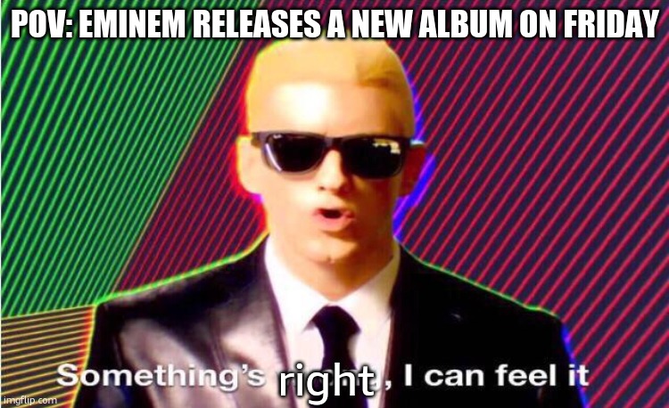 eminem releases an album this friday! :D | POV: EMINEM RELEASES A NEW ALBUM ON FRIDAY; right | image tagged in something s wrong,eminem,sweet release,i hate it when,people read the tags | made w/ Imgflip meme maker