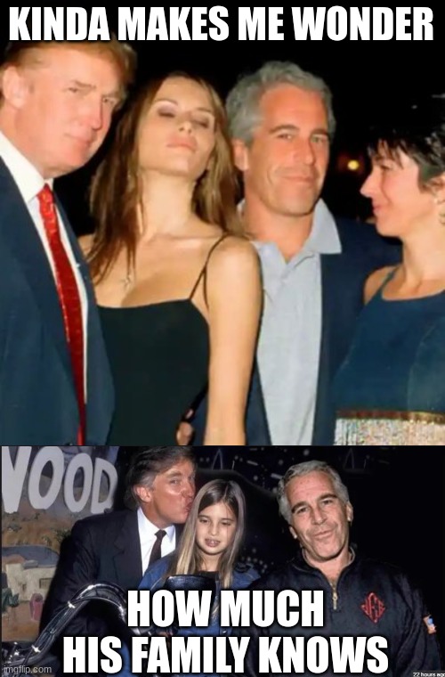 KINDA MAKES ME WONDER HOW MUCH HIS FAMILY KNOWS | image tagged in trump epstein,trump and epstein | made w/ Imgflip meme maker