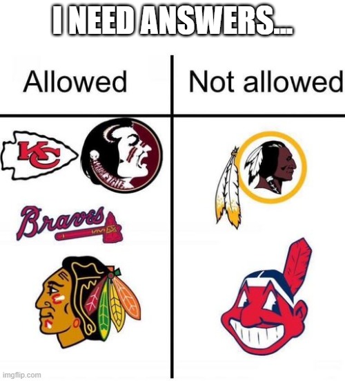 Native Teams | I NEED ANSWERS... | image tagged in sports | made w/ Imgflip meme maker