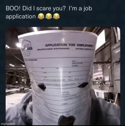 Did I scare you? I'm a job application | image tagged in did i scare you i'm a job application | made w/ Imgflip meme maker