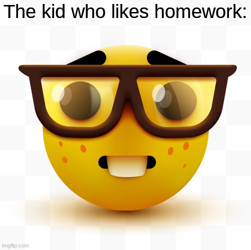 Nerd emoji | The kid who likes homework: | image tagged in nerd emoji,memes,funny,school,nerd | made w/ Imgflip meme maker
