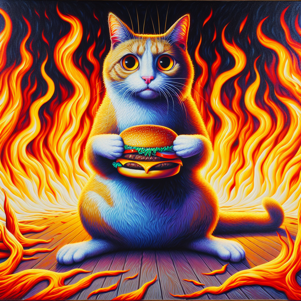 I can has cheeseburger cat among the flames Blank Meme Template