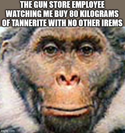 unexplained plans | THE GUN STORE EMPLOYEE WATCHING ME BUY 80 KILOGRAMS OF TANNERITE WITH NO OTHER IREMS | image tagged in danm that was so funny i forgot to laugh sivapithicus | made w/ Imgflip meme maker