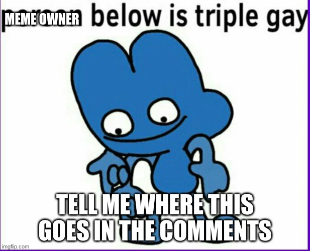 BFB 4 Triple Gay | MEME OWNER; TELL ME WHERE THIS GOES IN THE COMMENTS | image tagged in bfb 4 triple gay | made w/ Imgflip meme maker