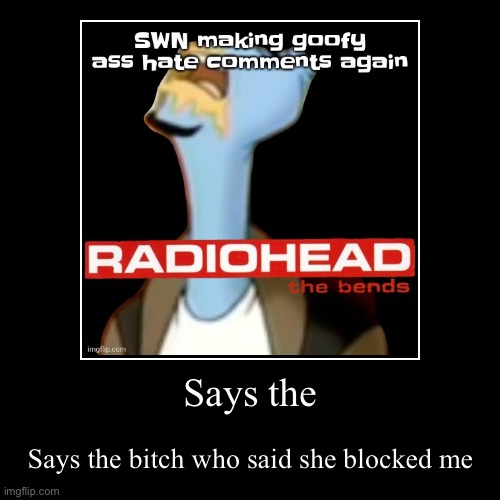 Says the | Says the bitch who said she blocked me | image tagged in funny,demotivationals | made w/ Imgflip demotivational maker