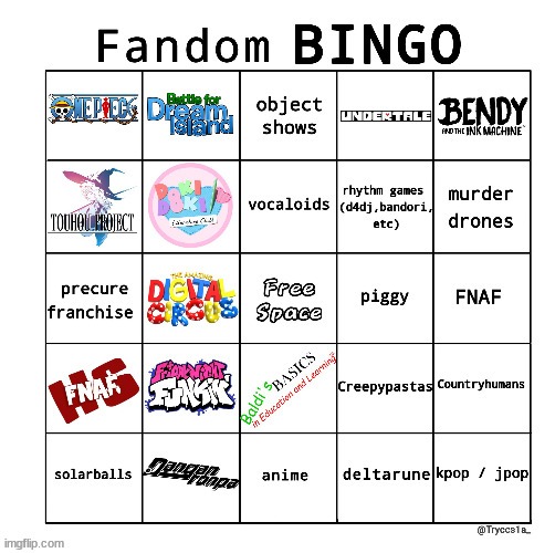 all of the fandoms suck | image tagged in fandom bingo | made w/ Imgflip meme maker