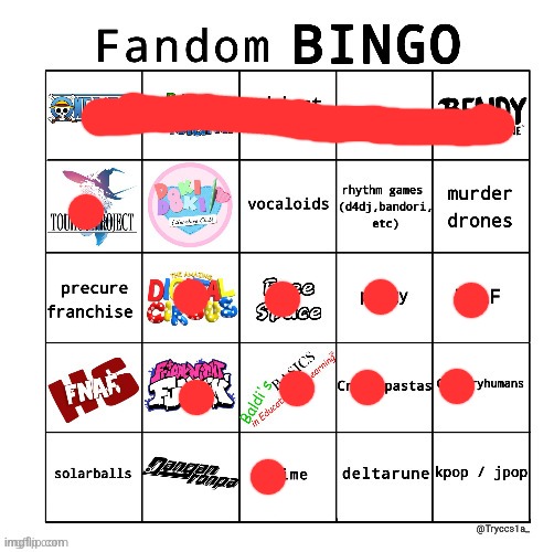 Crossed off the ones I know | image tagged in fandom bingo | made w/ Imgflip meme maker