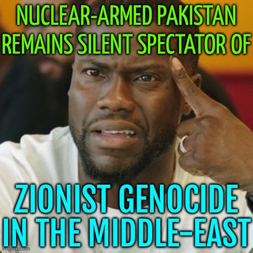 Nuclear-Armed Pakistan Remains Silent Spectator Of Zionist Genocide In The Middle-East | NUCLEAR-ARMED PAKISTAN REMAINS SILENT SPECTATOR OF; ZIONIST GENOCIDE IN THE MIDDLE-EAST | image tagged in totally baffled,genocide,palestine,pakistan,islam,scumbag america | made w/ Imgflip meme maker