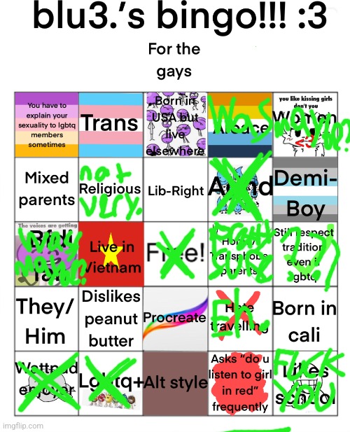 This is EXTREMELY specific oh my fucking god | image tagged in blu3 s bingo 3 | made w/ Imgflip meme maker