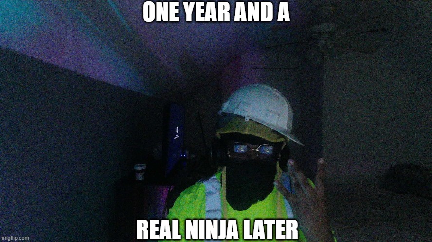 A REAL NINJA | ONE YEAR AND A; REAL NINJA LATER | image tagged in one year later,one eternity later,one year and a real ninja later,later,moments later | made w/ Imgflip meme maker