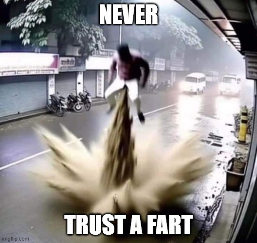 Never Trust a Fart | NEVER; TRUST A FART | image tagged in funny,fart,poo,poop,diarrhea,wtf | made w/ Imgflip meme maker