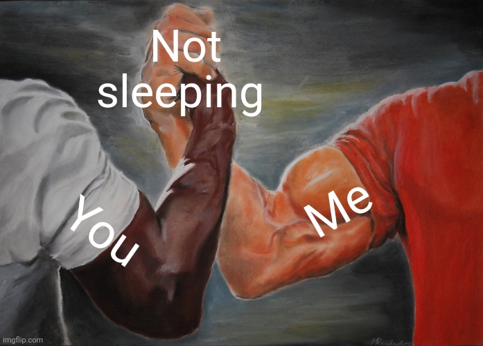 Epic Handshake Meme | Not sleeping You Me | image tagged in memes,epic handshake | made w/ Imgflip meme maker