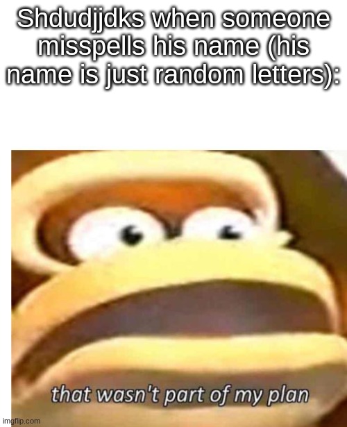 That wasn't part of my plan | Shdudjjdks when someone misspells his name (his name is just random letters): | image tagged in that wasn't part of my plan | made w/ Imgflip meme maker
