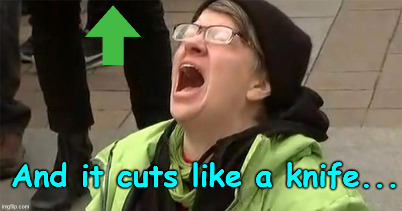 crying liberal | And it cuts like a knife... | image tagged in crying liberal | made w/ Imgflip meme maker