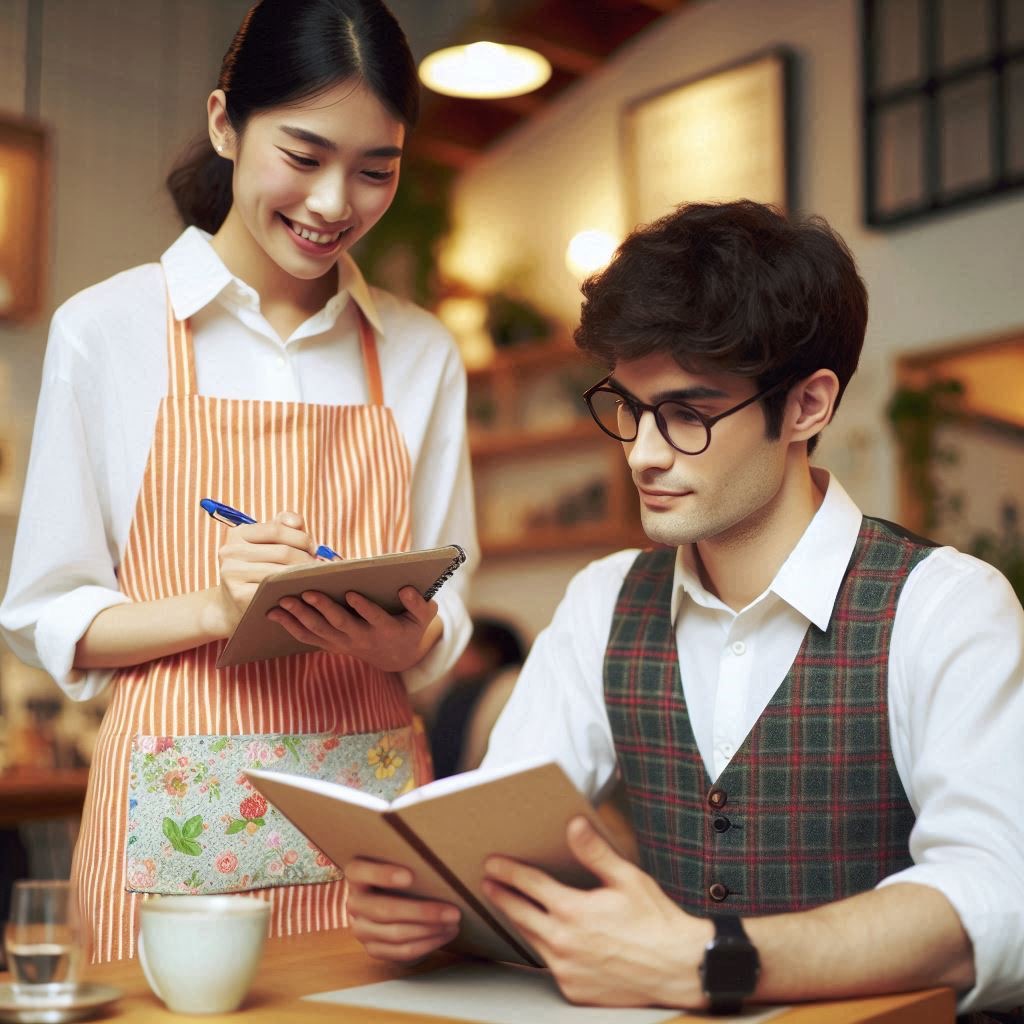 Waitress and customer Blank Meme Template