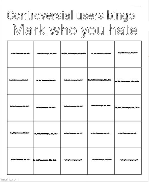 High Quality Controversial users bingo Blank Meme Template
