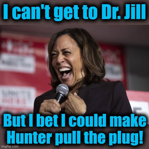 Sleepy Joe never stood a chance | I can't get to Dr. Jill; But I bet I could make
Hunter pull the plug! | image tagged in kamala laughing,memes,hunter biden,democrats,dementia | made w/ Imgflip meme maker