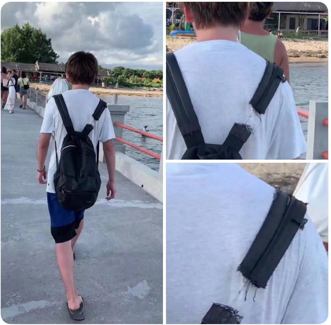 Thread Clinging Holding On Backpack Bookbag Blank Meme Template